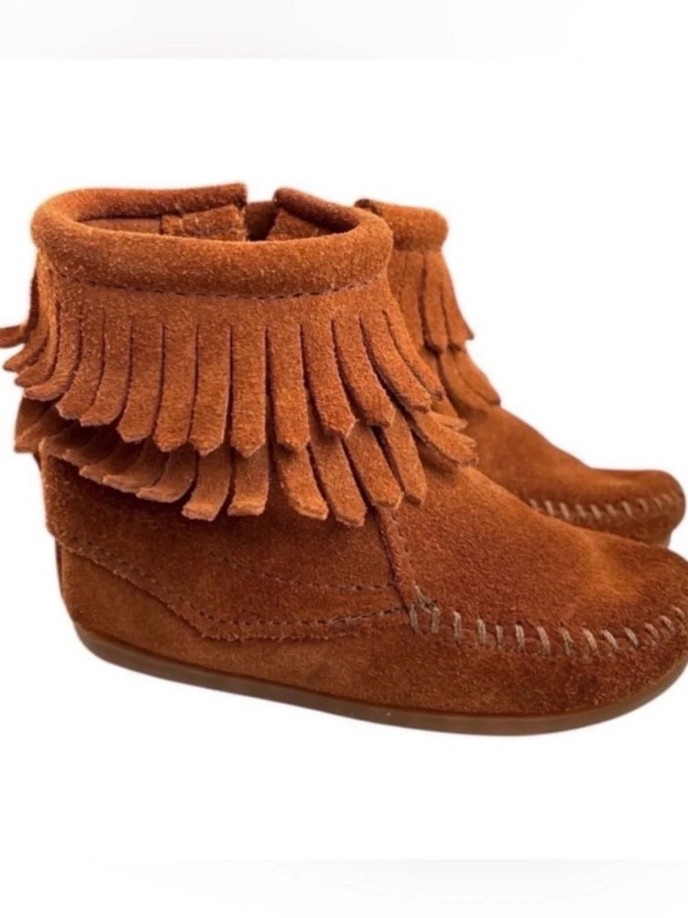 Minnetonka Kids Suede Fringe Moccasin Boot - Brown